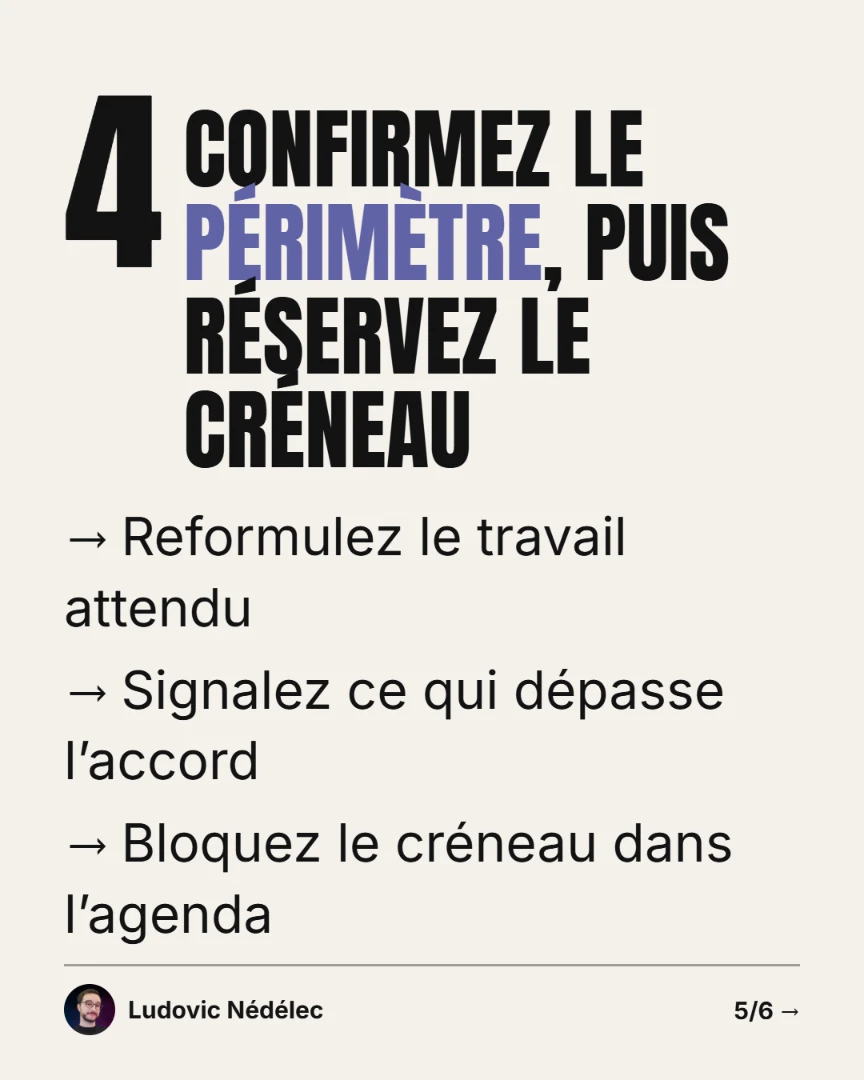 Page 5 : Confirmez le périmètre, puis réservez le créneau.